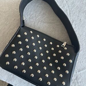 Studded Black Leather Shoulder Bag - Sleek Everyday Style